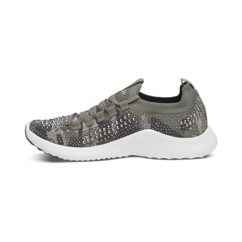 Carly Lace Up Sneaker in Olive Sparkle