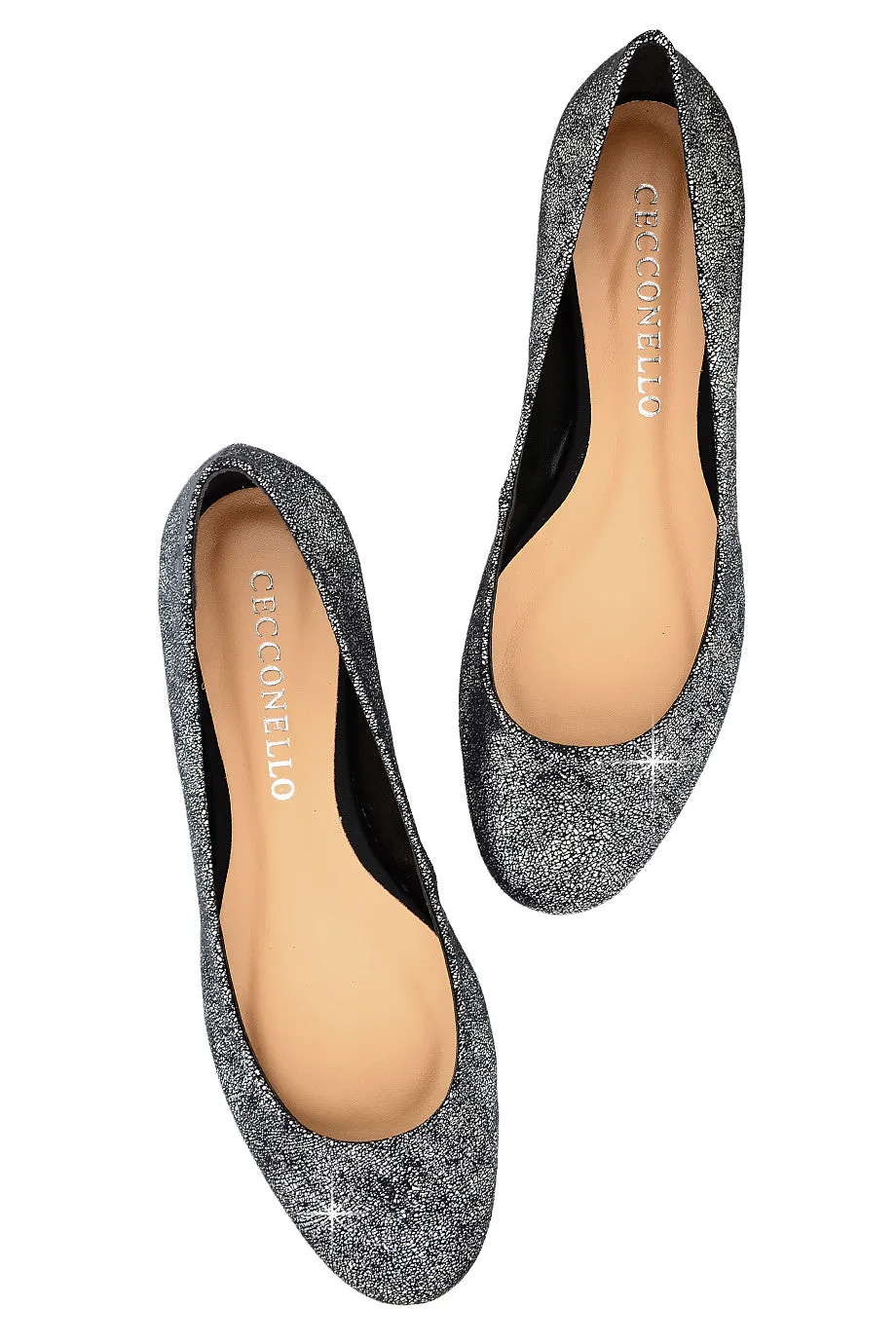 CECCONELLO LEELA Silver Crackled Ballerinas