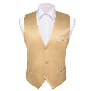 Champagne Solid Satin Men's V-Neck Business Vest