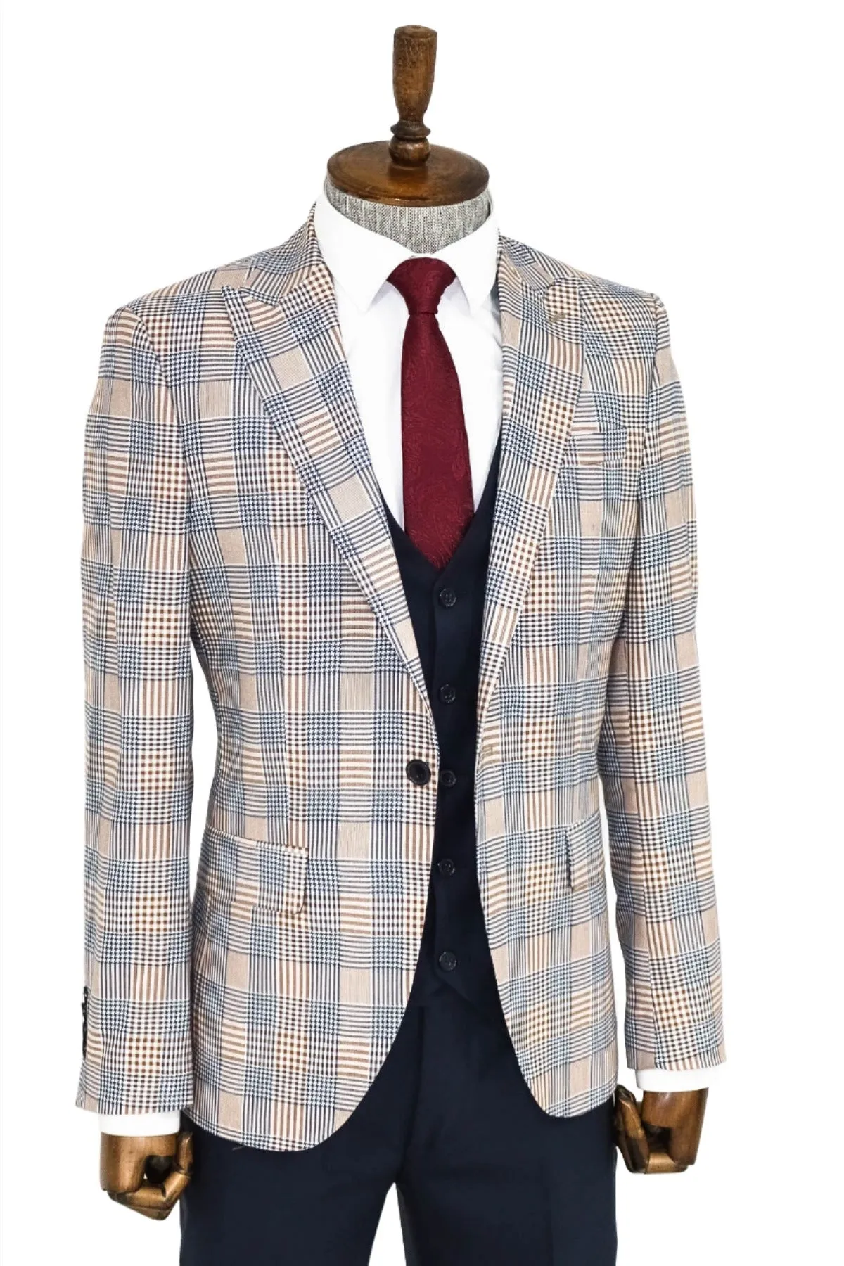 Checked Slim Fit Brown Men Suit - Wessi