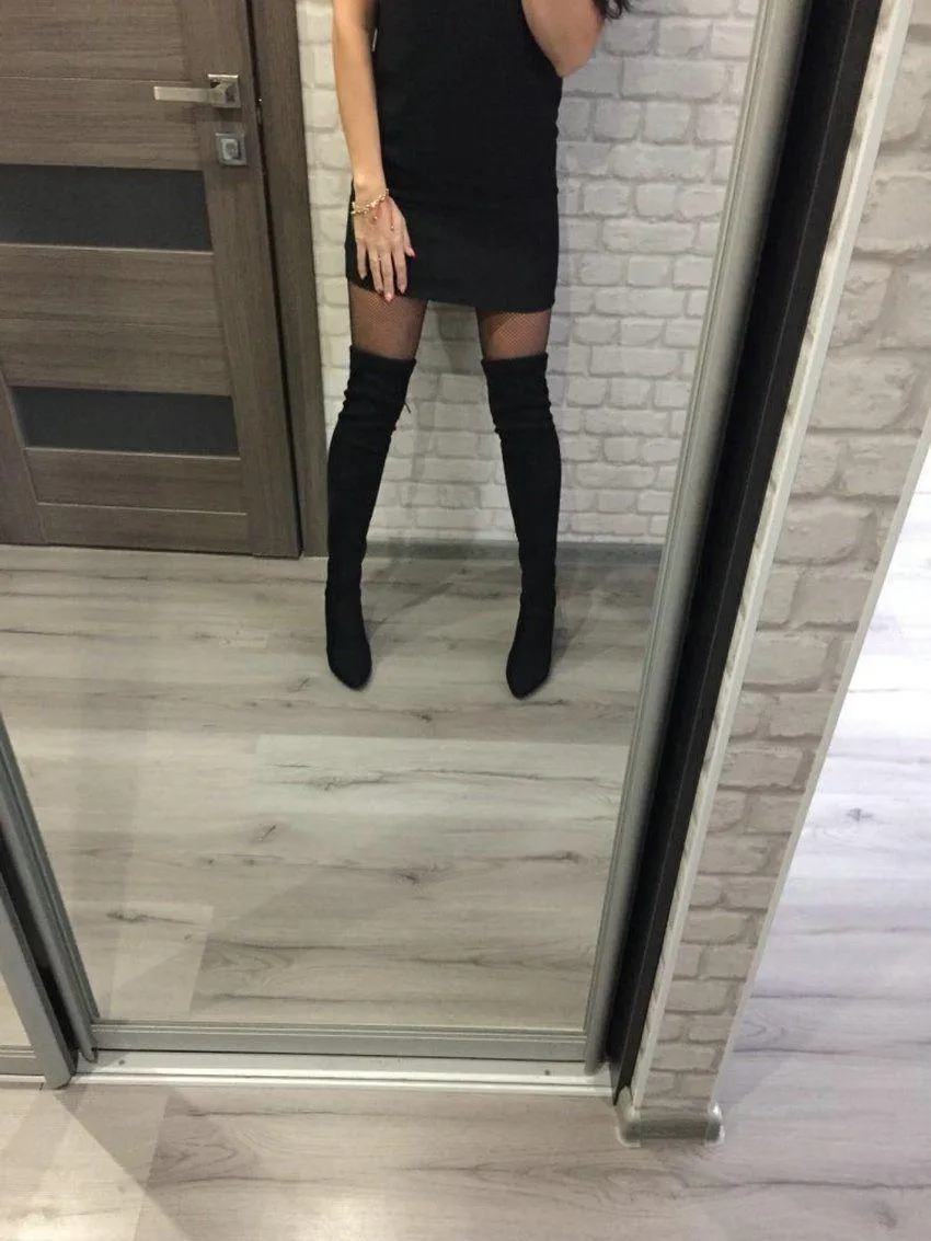 Chic Flock Leather Over The Knee Thigh High Boots