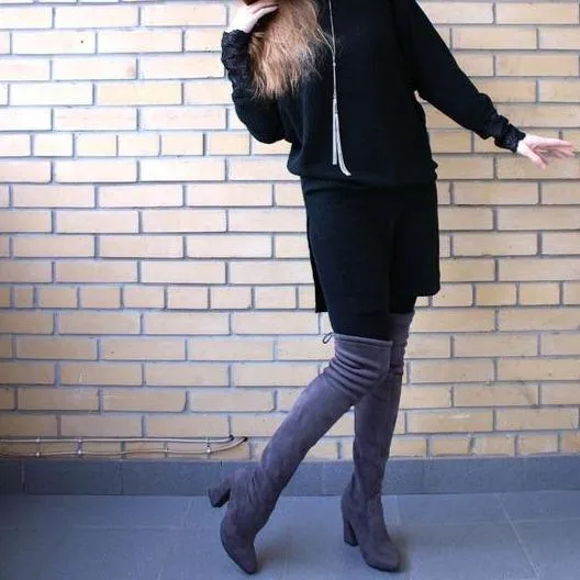 Chic Flock Leather Over The Knee Thigh High Boots