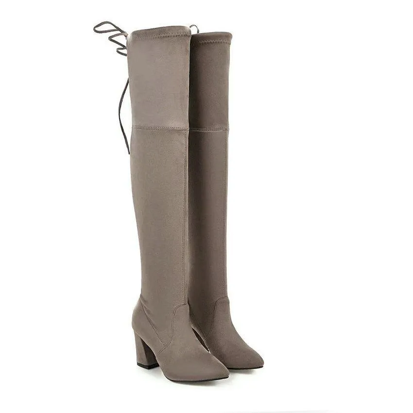 Chic Flock Leather Over The Knee Thigh High Boots