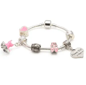 Children's Flower Girl 'Love To Dance' Silver Plated Charm Bead Bracelet