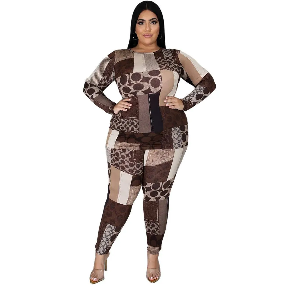 Curvy Patchwork Stretch Tracksuit Set