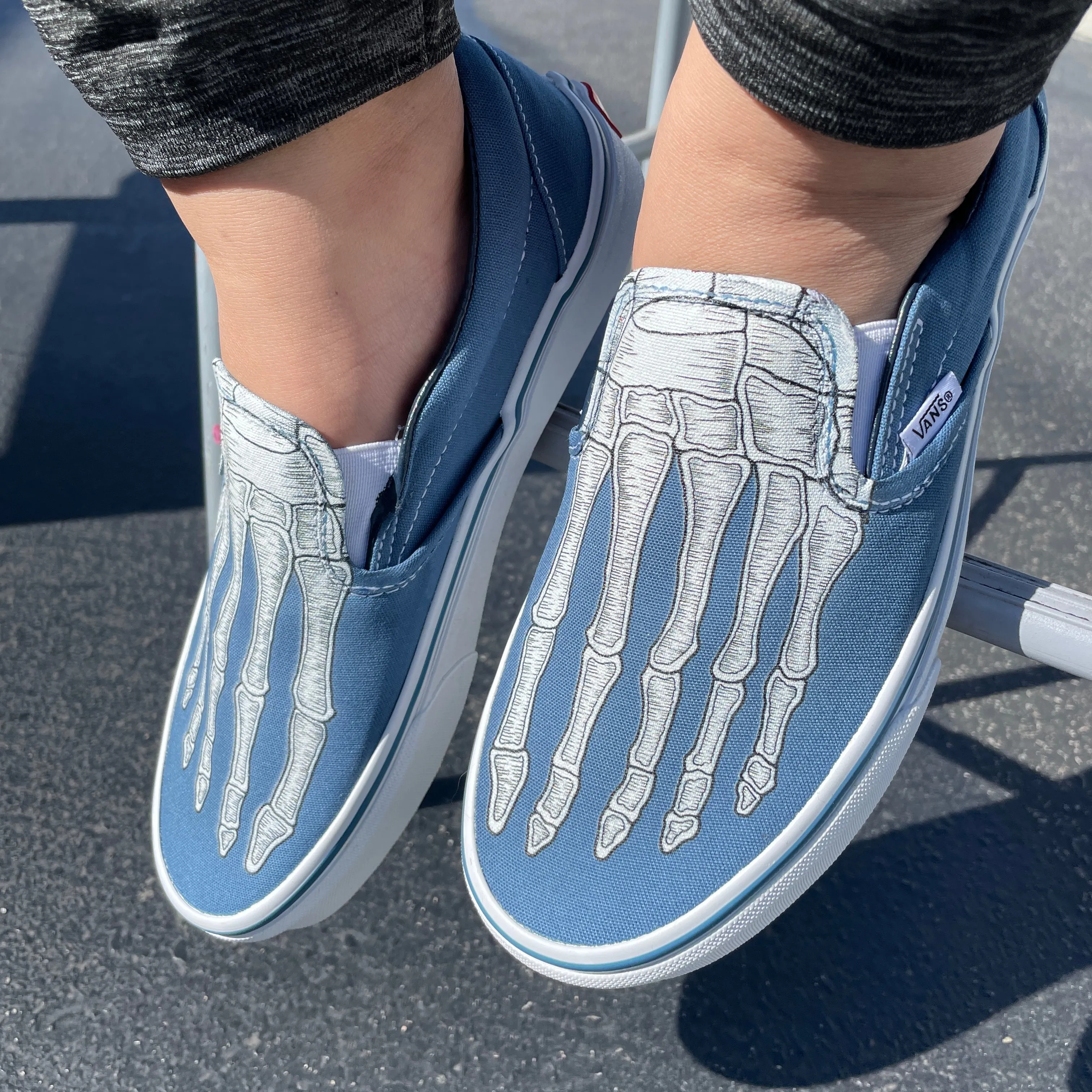 Custom Skeleton Feet X-Ray Navy Slip Ons - Custom Vans Shoes