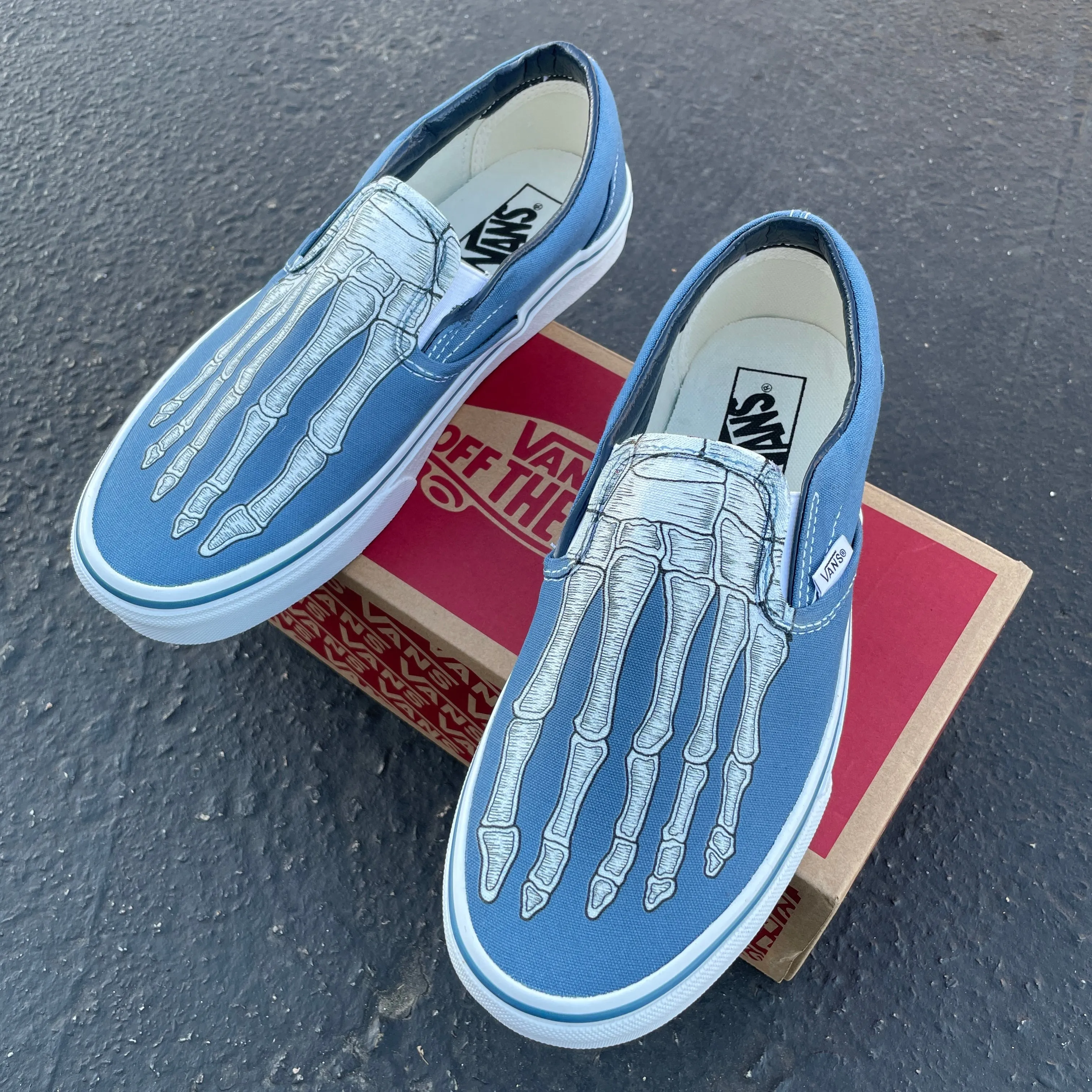 Custom Skeleton Feet X-Ray Navy Slip Ons - Custom Vans Shoes