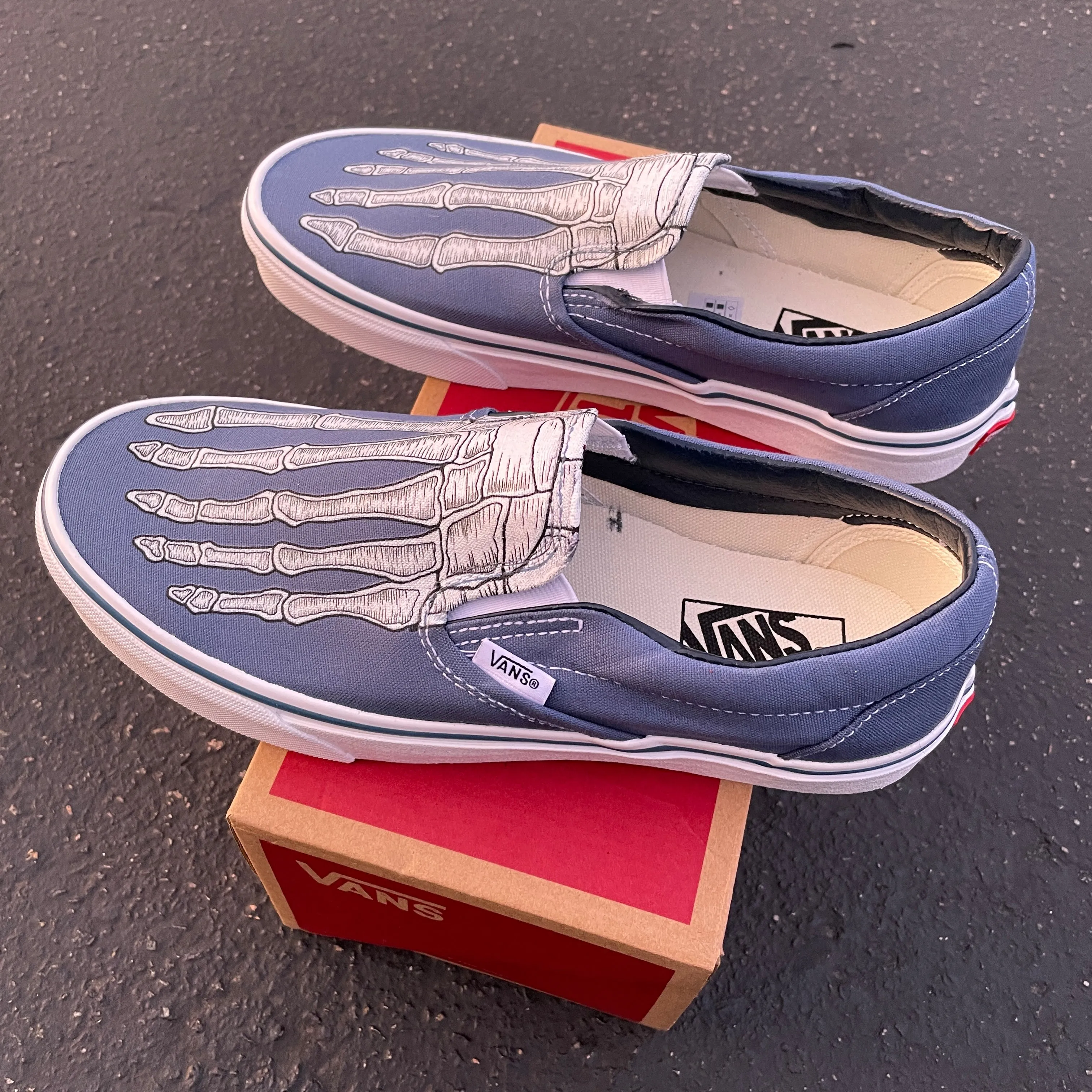 Custom Skeleton Feet X-Ray Navy Slip Ons - Custom Vans Shoes