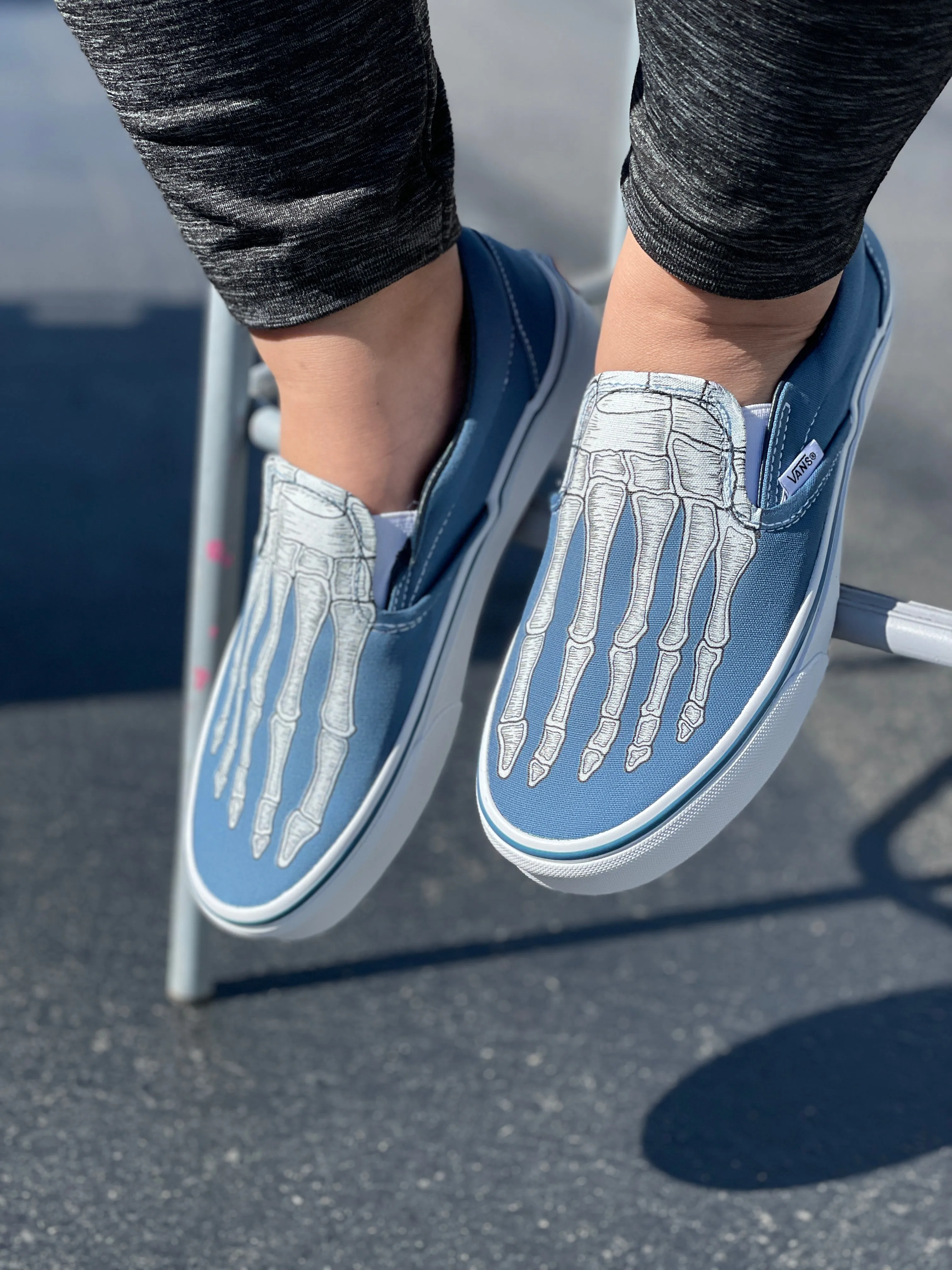 Custom Skeleton Feet X-Ray Navy Slip Ons - Custom Vans Shoes