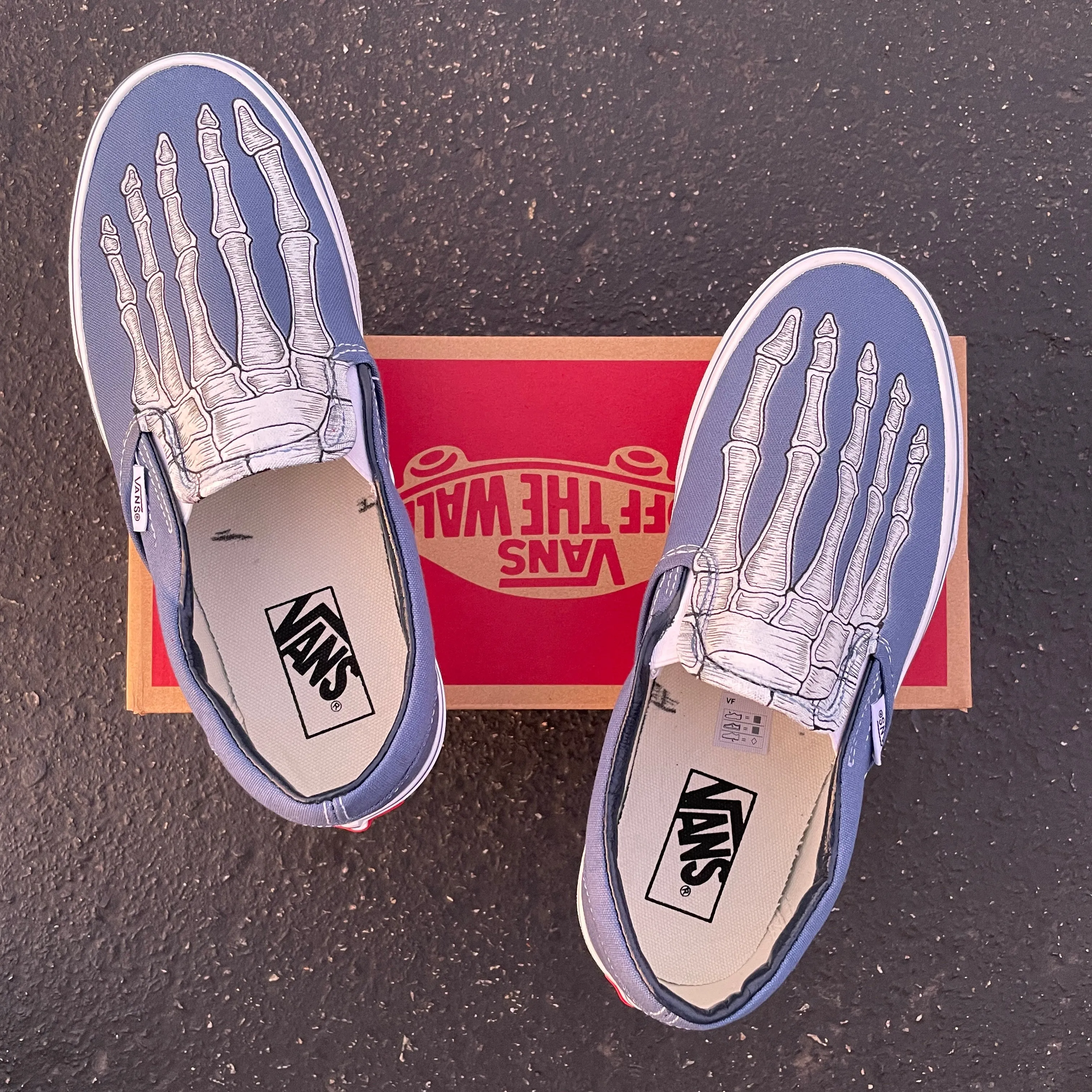 Custom Skeleton Feet X-Ray Navy Slip Ons - Custom Vans Shoes