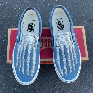 Custom Skeleton Feet X-Ray Navy Slip Ons - Custom Vans Shoes