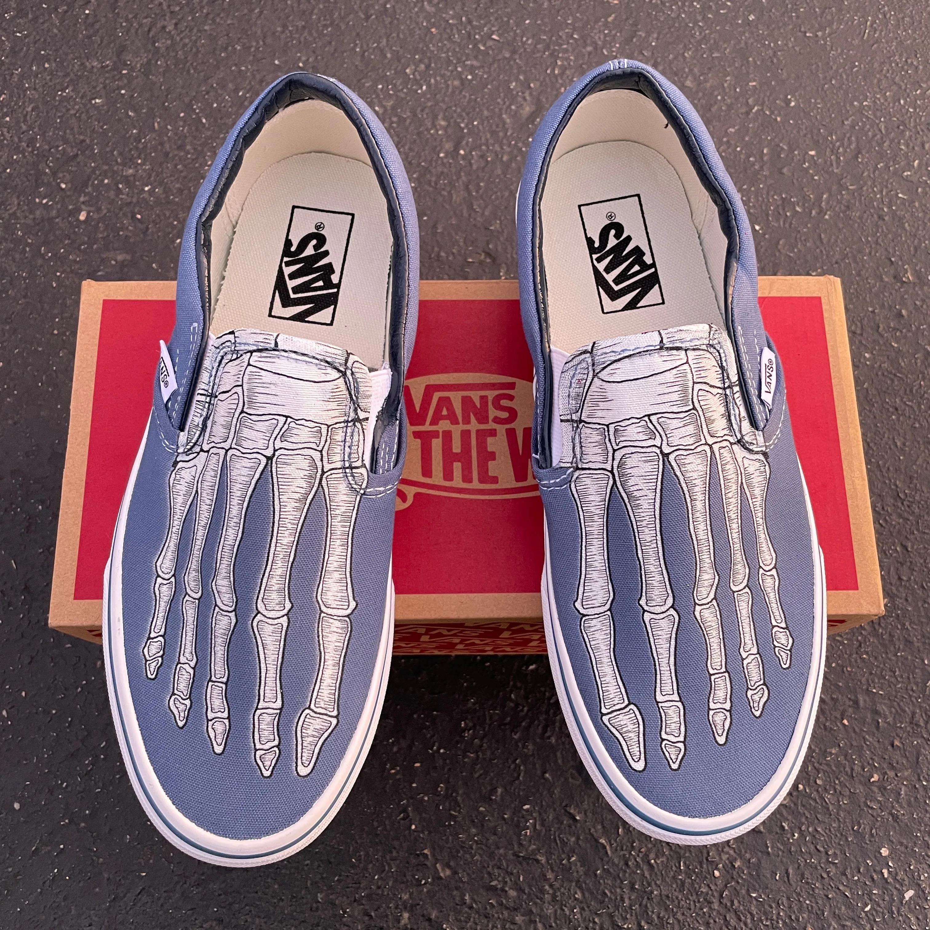 Custom Skeleton Feet X-Ray Navy Slip Ons - Custom Vans Shoes