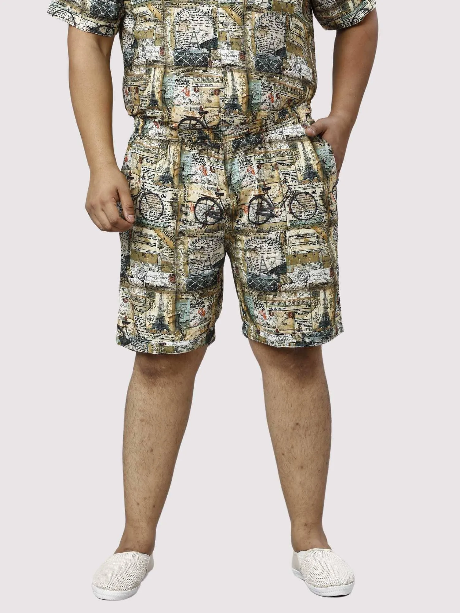 Cycle Bustle Digital Printed Half Co-ords Set Men's Plus Size