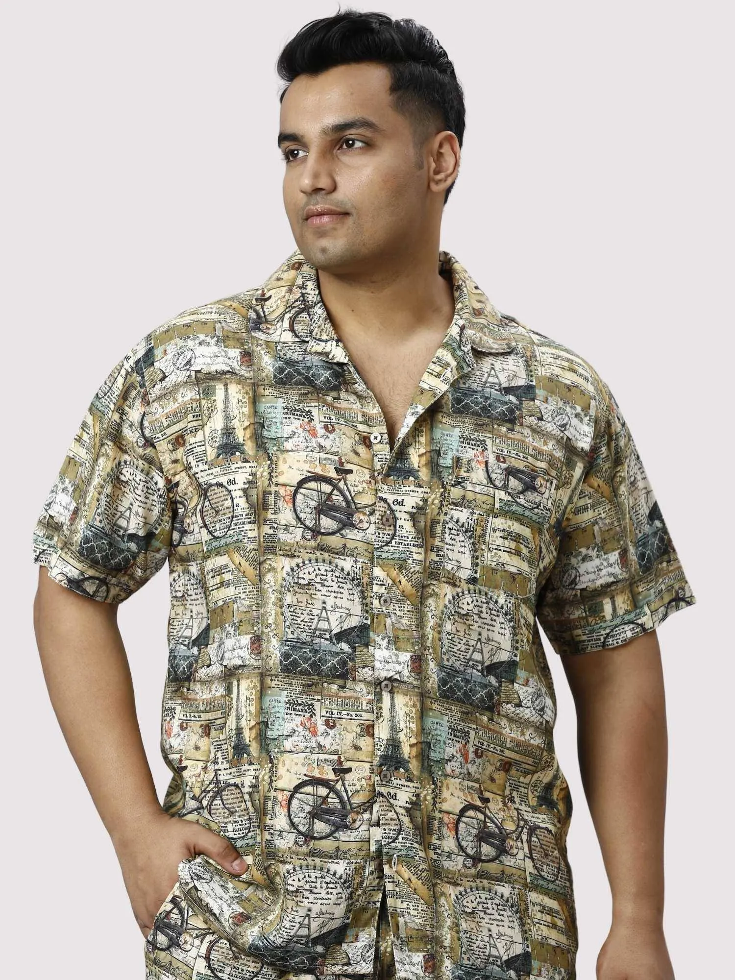 Cycle Bustle Digital Printed Half Co-ords Set Men's Plus Size