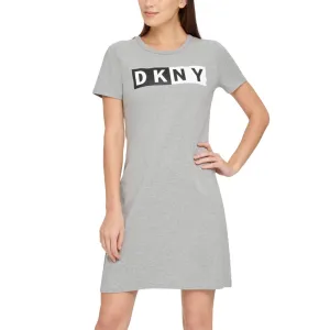 DKNY Women's Cotton Logo T-Shirt Dress Pearl Grey Heather, NWT