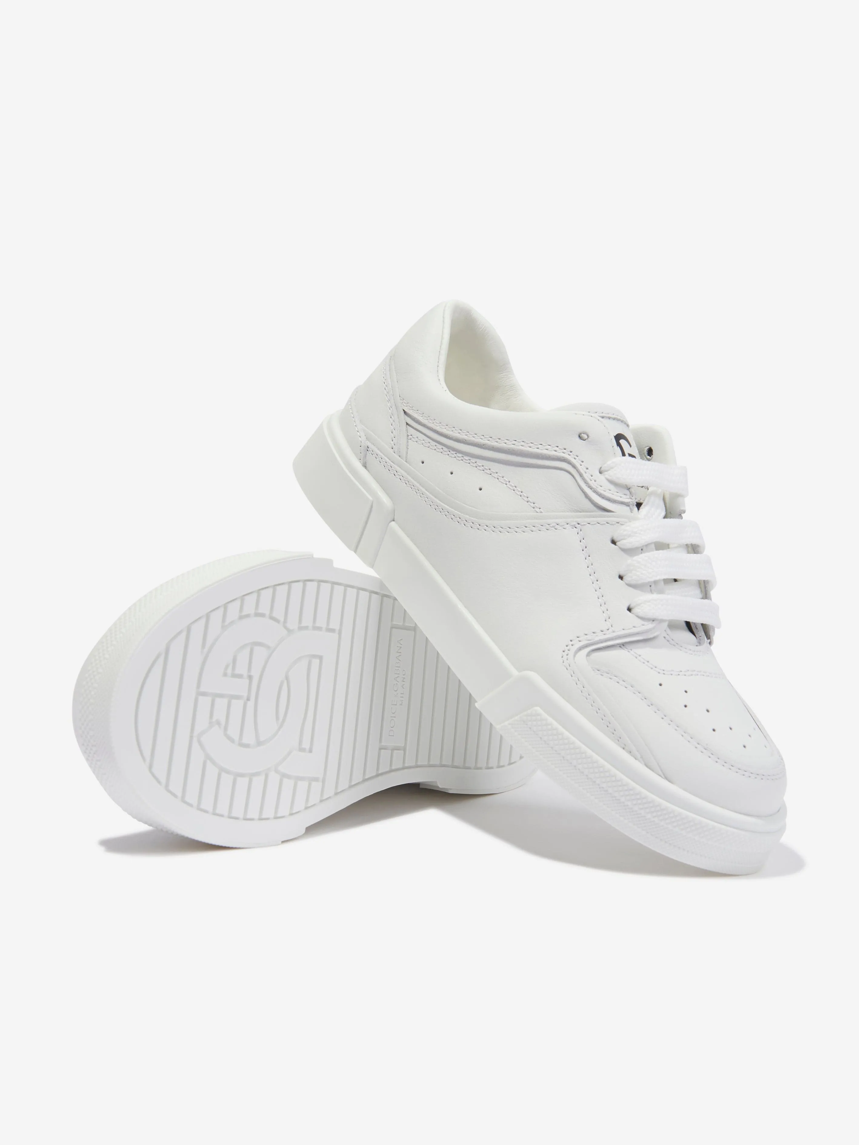 Dolce & Gabbana Boys Leather Logo Trainers in White