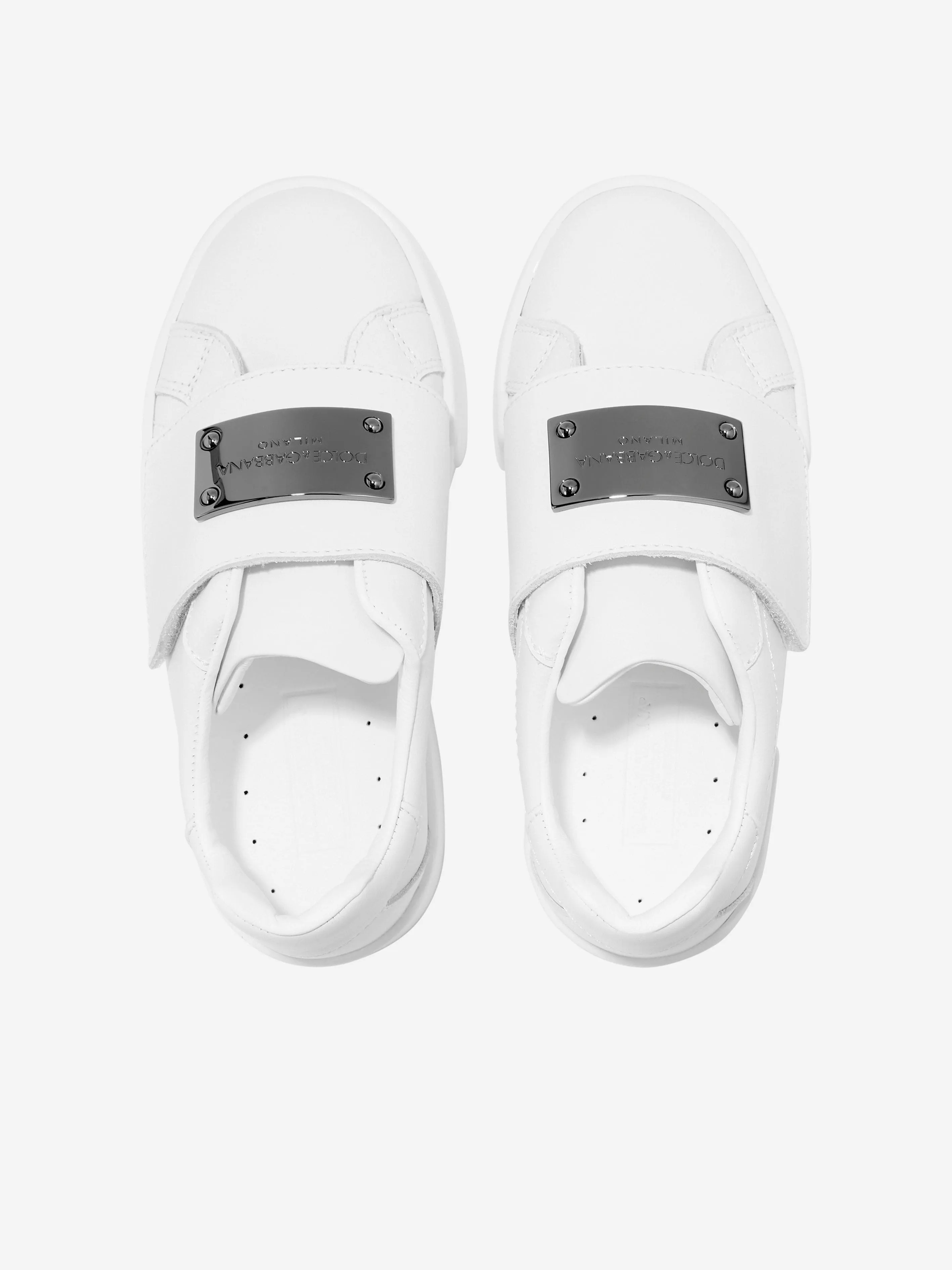 Dolce & Gabbana Boys Leather Velcro Strap Trainers in White