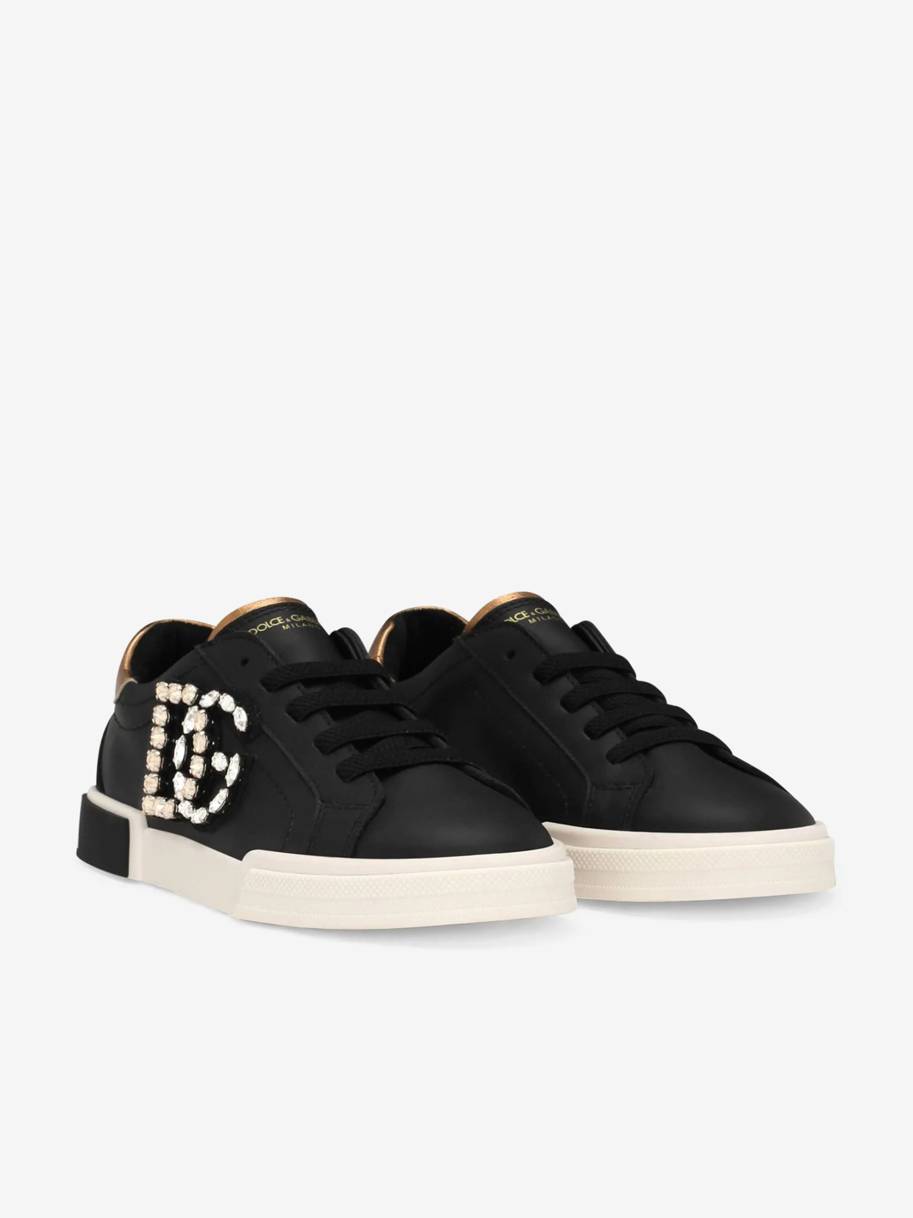 Dolce & Gabbana Girls Leather Portofino Trainers in Black