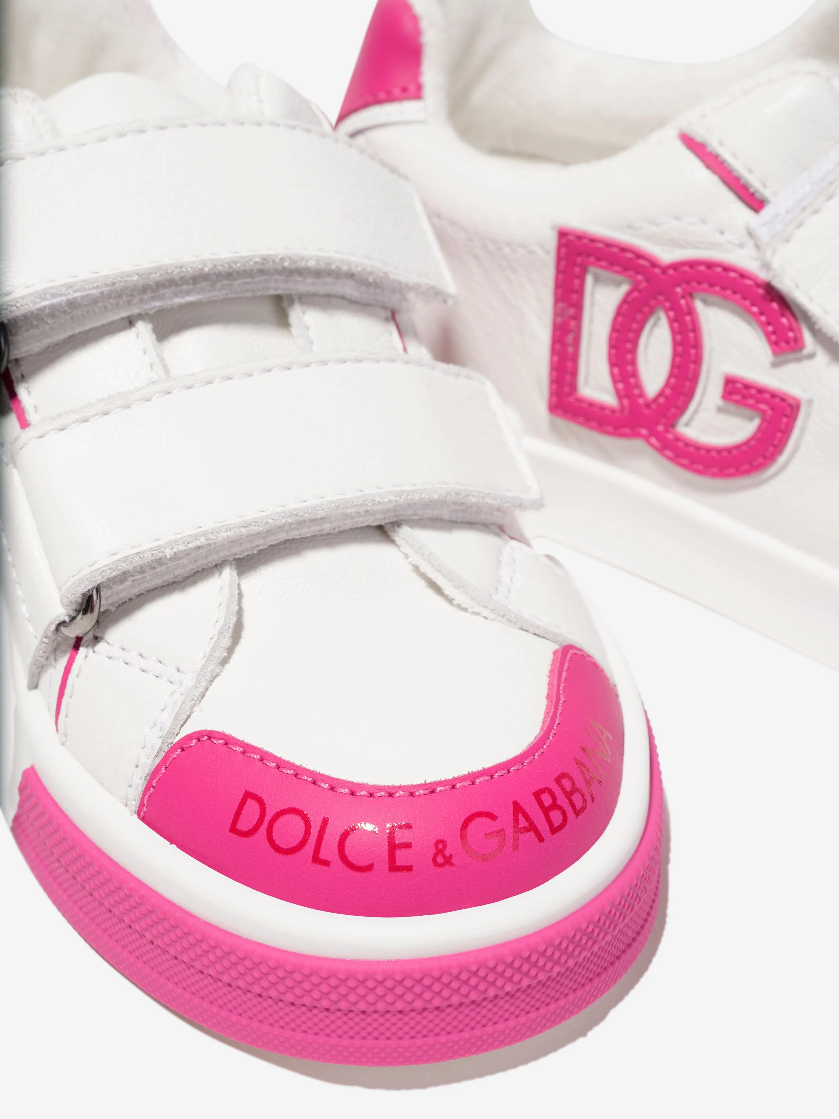 Dolce & Gabbana Girls Leather Velcro Trainers in White