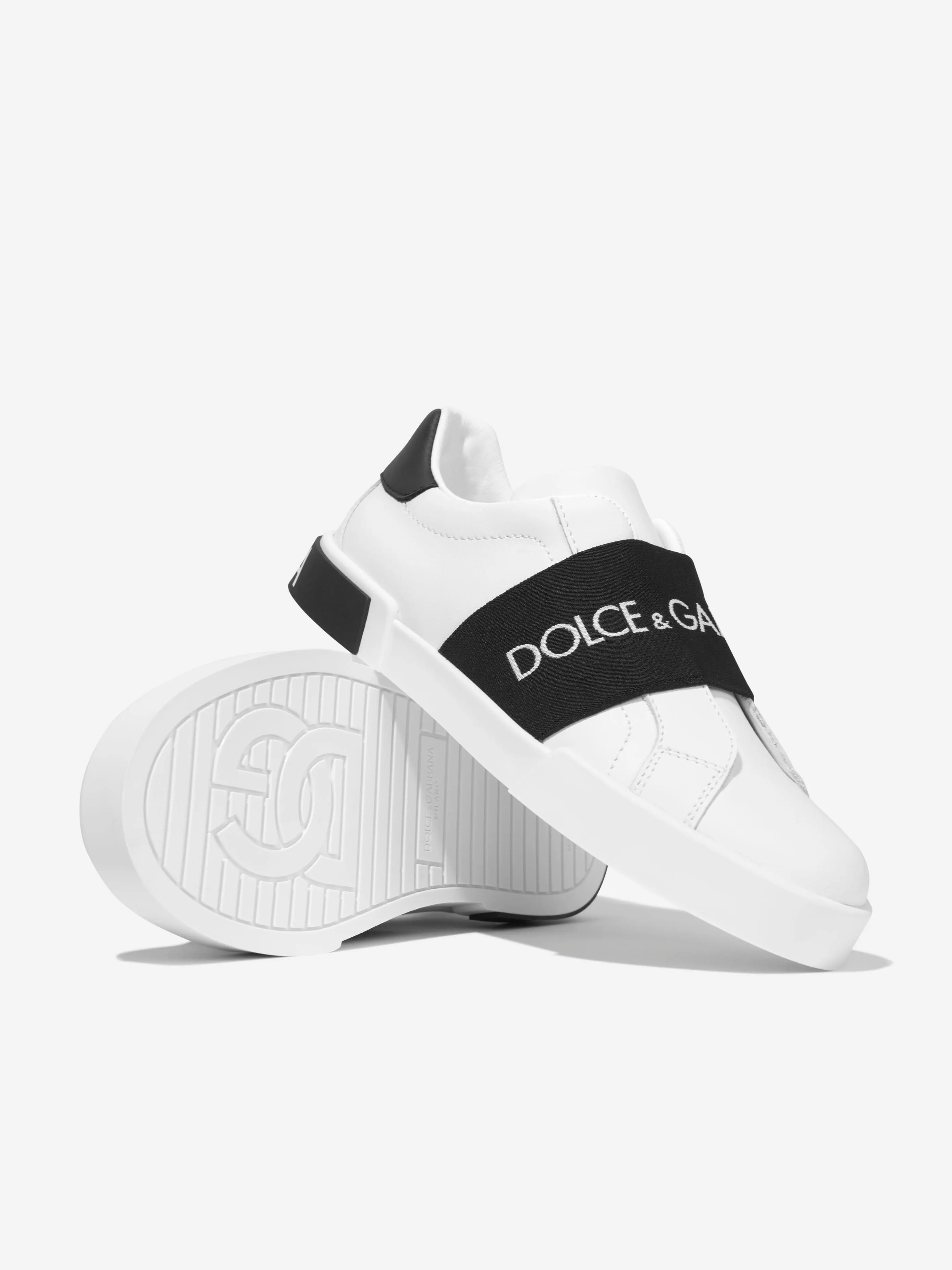 Dolce & Gabbana Kids Leather Portofino Slip on Trainers in White