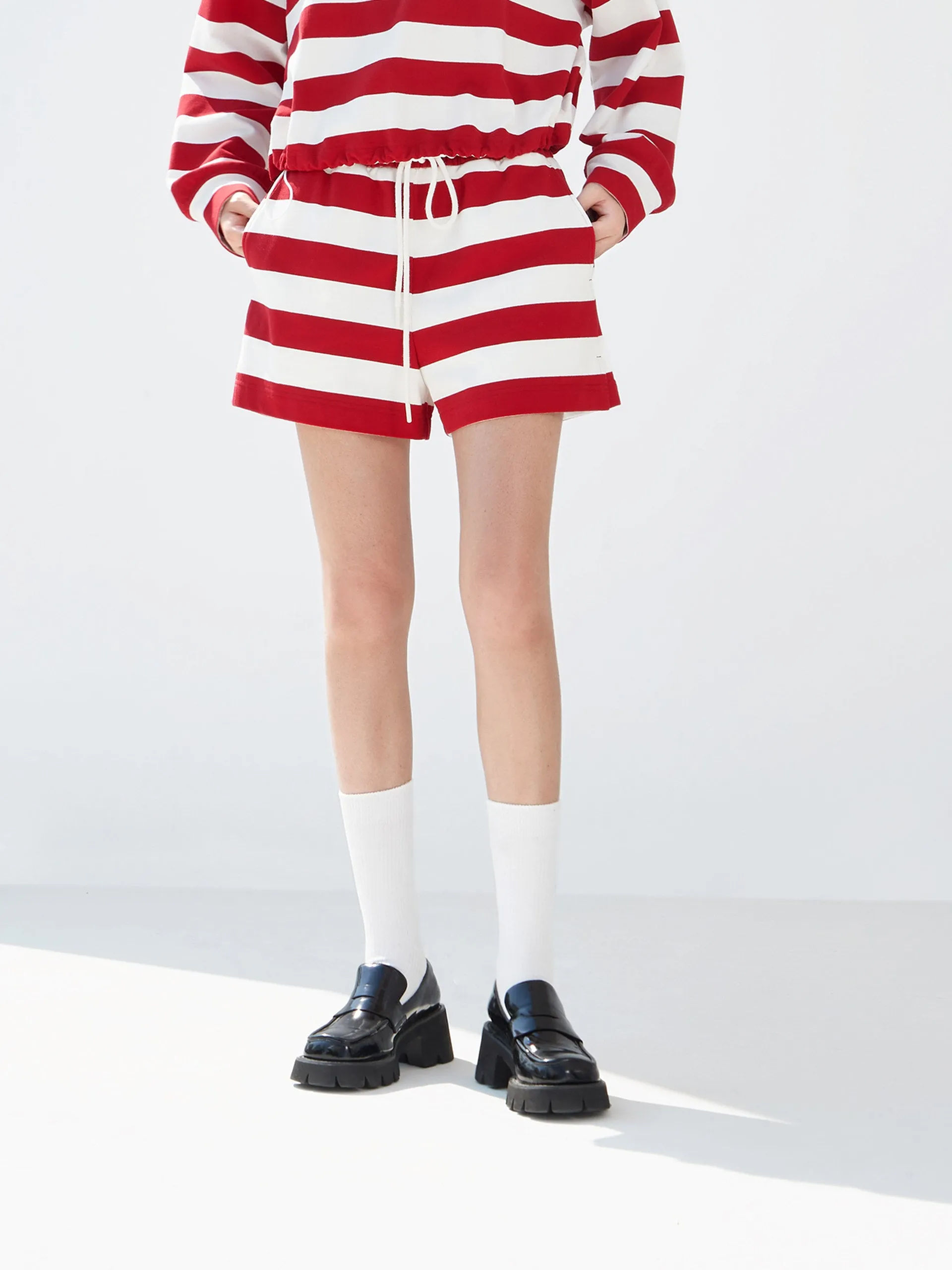 Drawstring Stripe Track Shorts