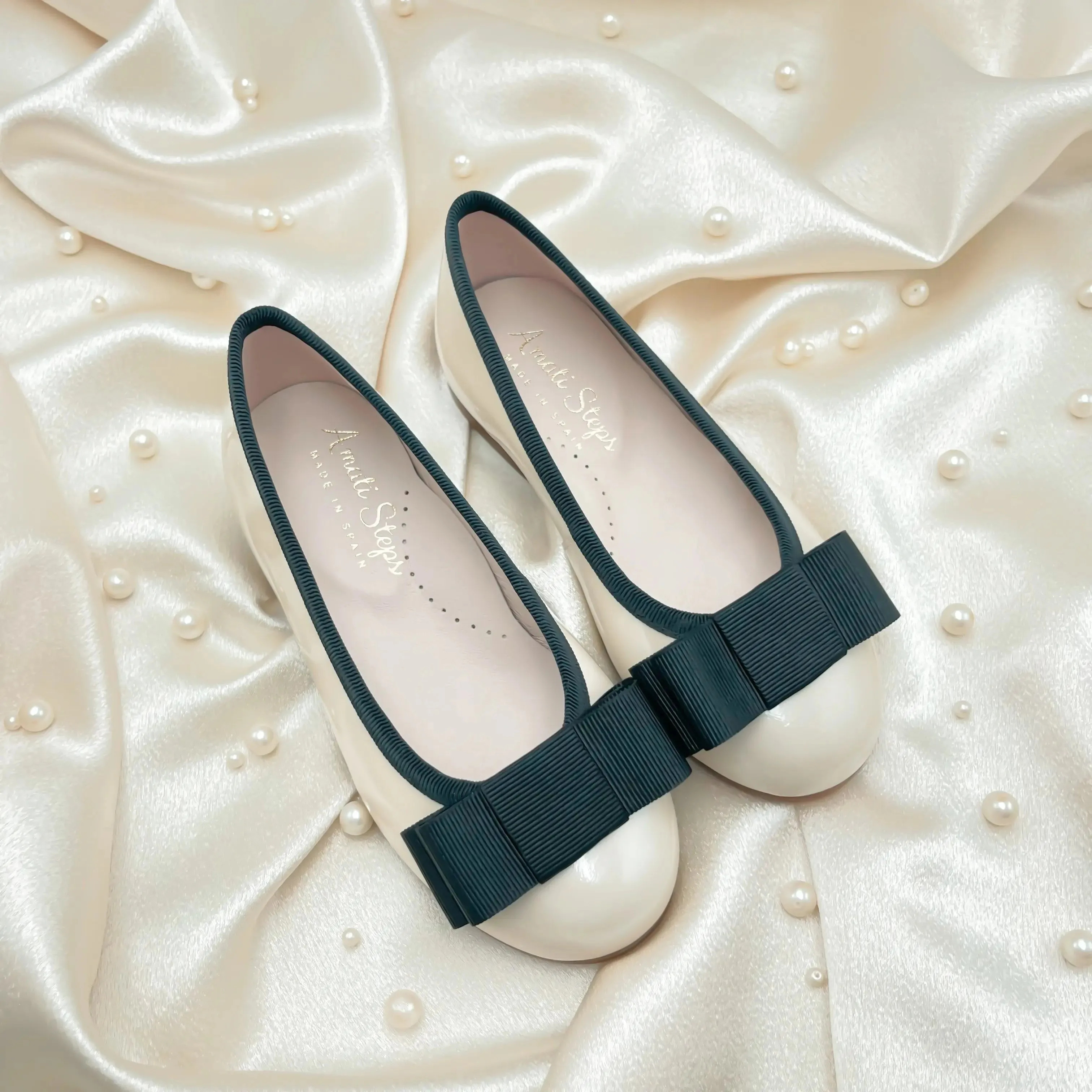 Emma- Ivory Patent Leather Ballerina Flat Shoes