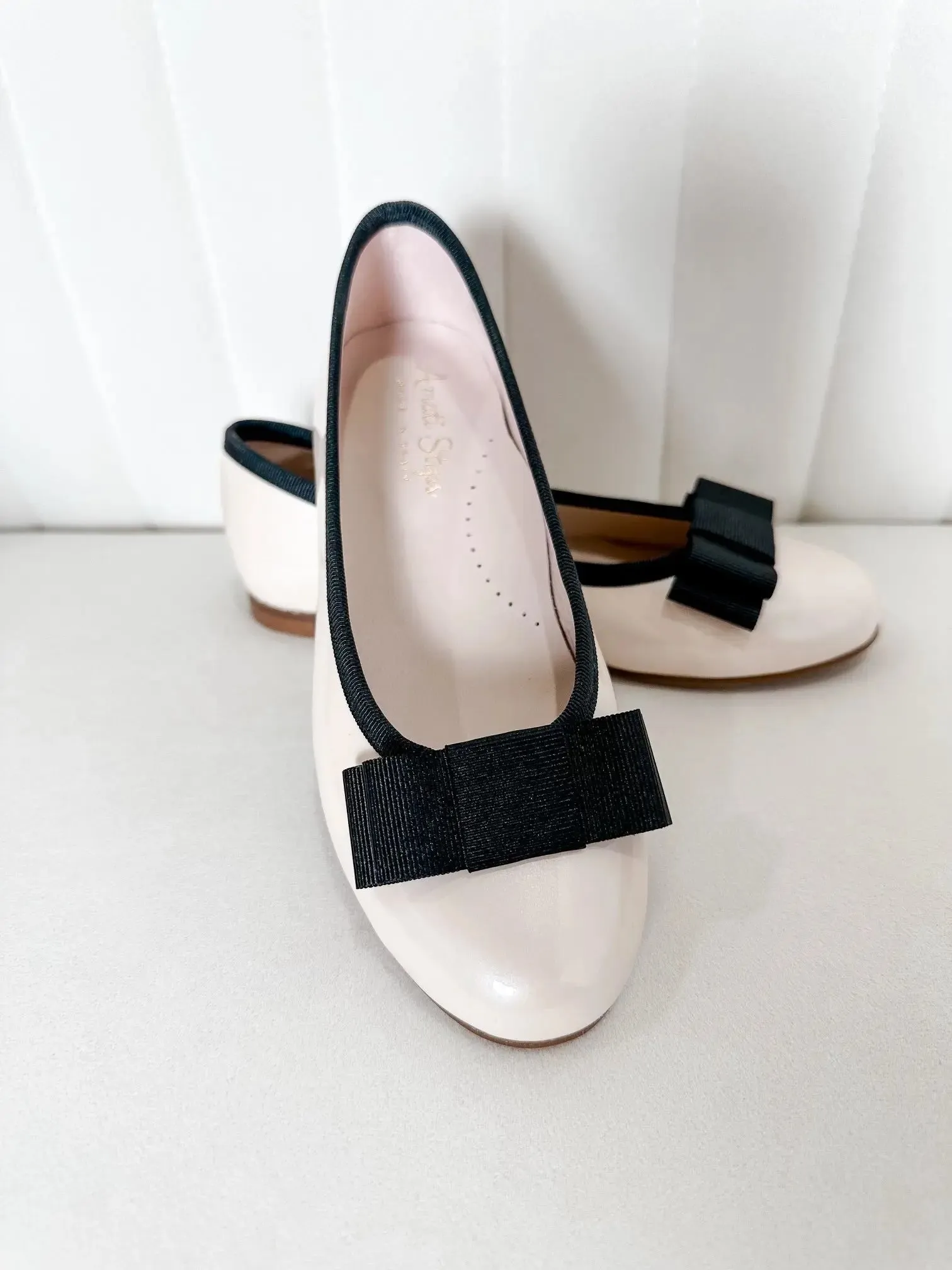 Emma- Ivory Patent Leather Ballerina Flat Shoes