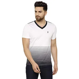 EPPE Men's V-Neck White Black Super Soft Micro Polyester Half Sleeves Sports Casual T-Shirt