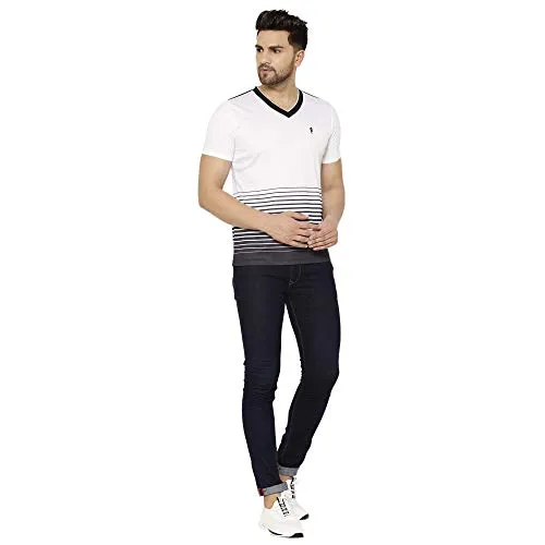 EPPE Men's V-Neck White Black Super Soft Micro Polyester Half Sleeves Sports Casual T-Shirt