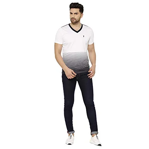 EPPE Men's V-Neck White Black Super Soft Micro Polyester Half Sleeves Sports Casual T-Shirt