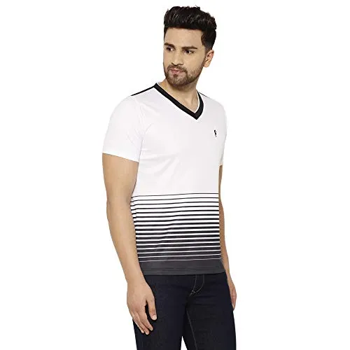 EPPE Men's V-Neck White Black Super Soft Micro Polyester Half Sleeves Sports Casual T-Shirt