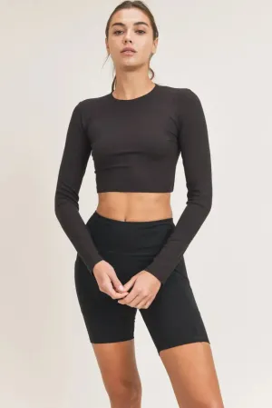 Essential Micro-Rib L/S Crop Athleisure Top