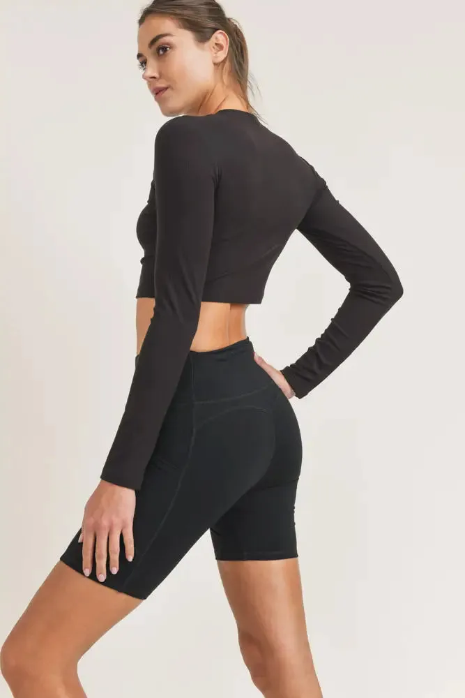 Essential Micro-Rib L/S Crop Athleisure Top