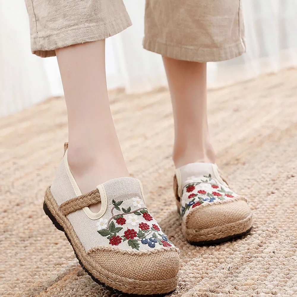 Ethnic Style Embroidered Cotton Linen Shoes