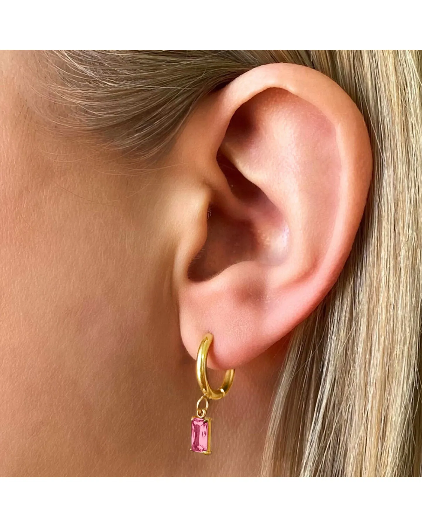 Ever Jewellery Luxe Gold Drop Huggie Earrings - Rose