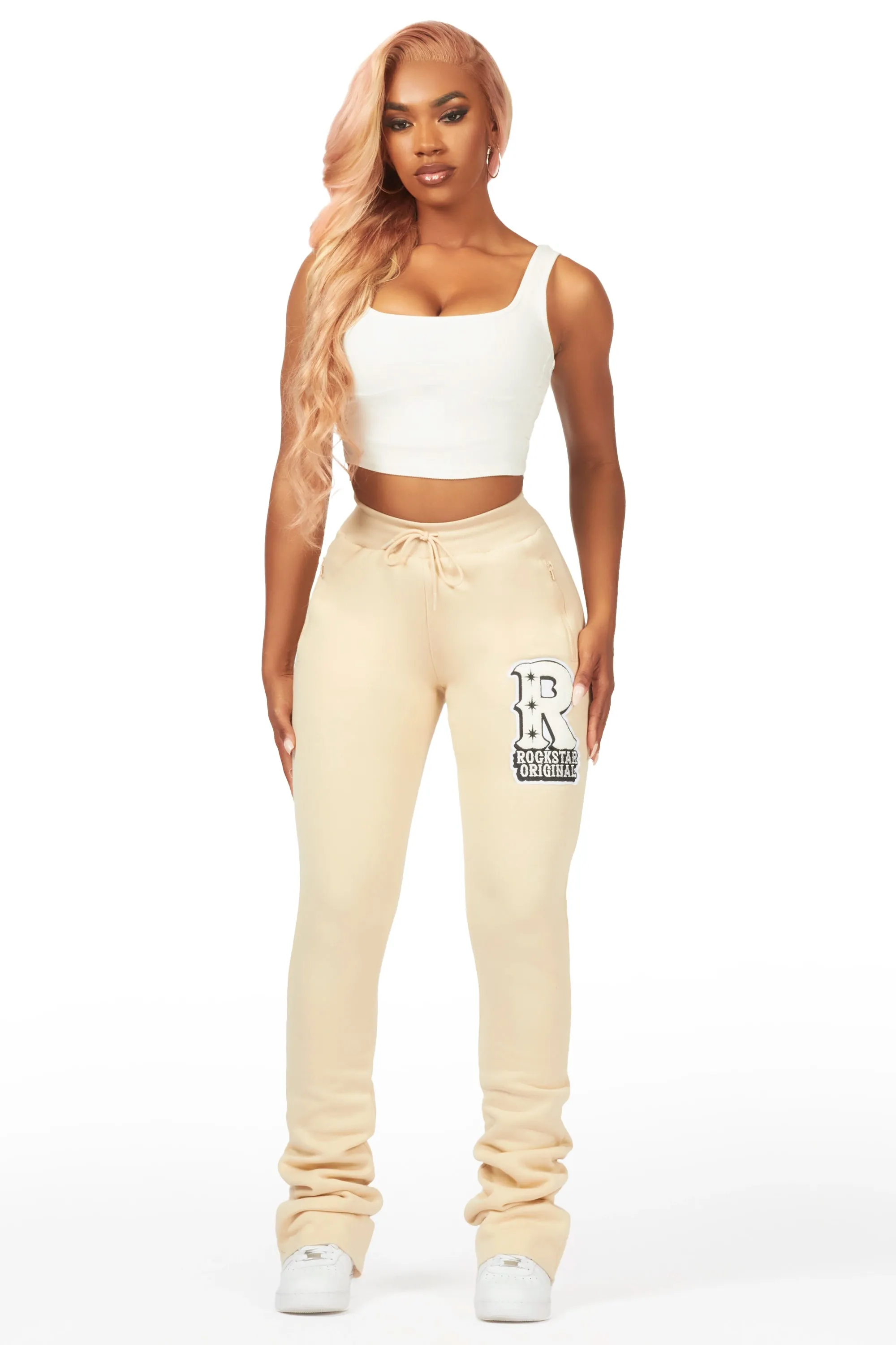 Fernanda Beige Super Stacked Track Pant