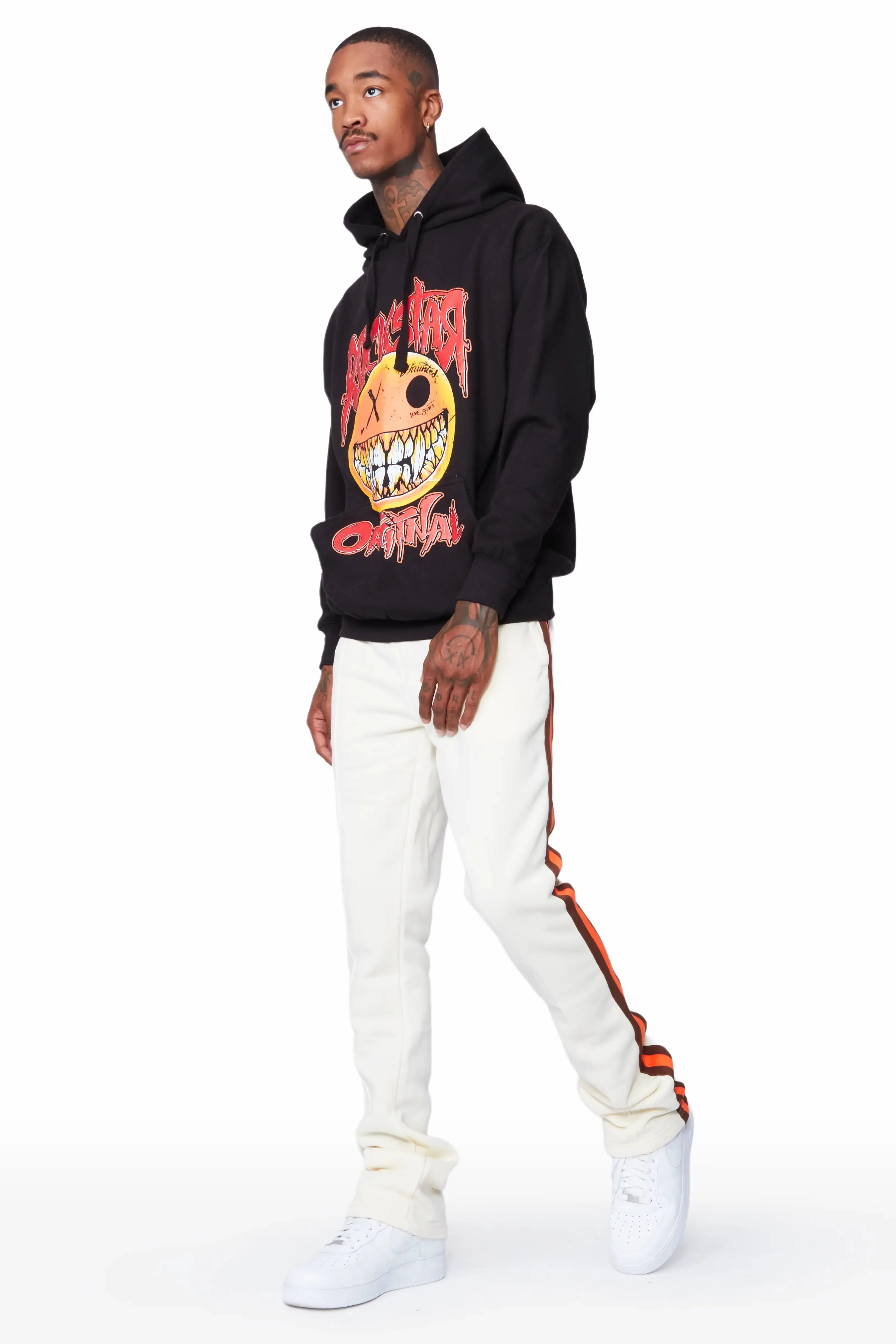 Fraust Black/Cream Graphic Hoodie Track Pant Set