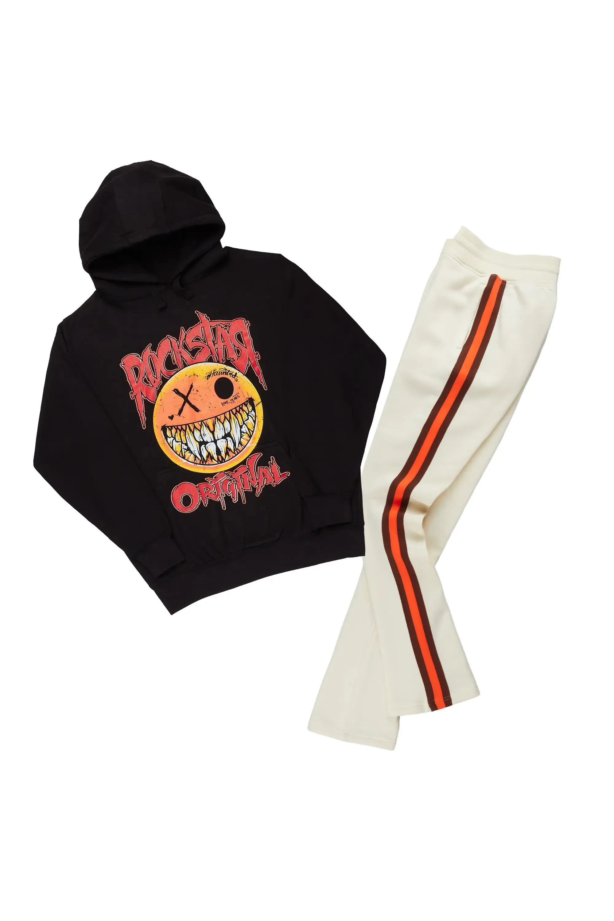 Fraust Black/Cream Graphic Hoodie Track Pant Set