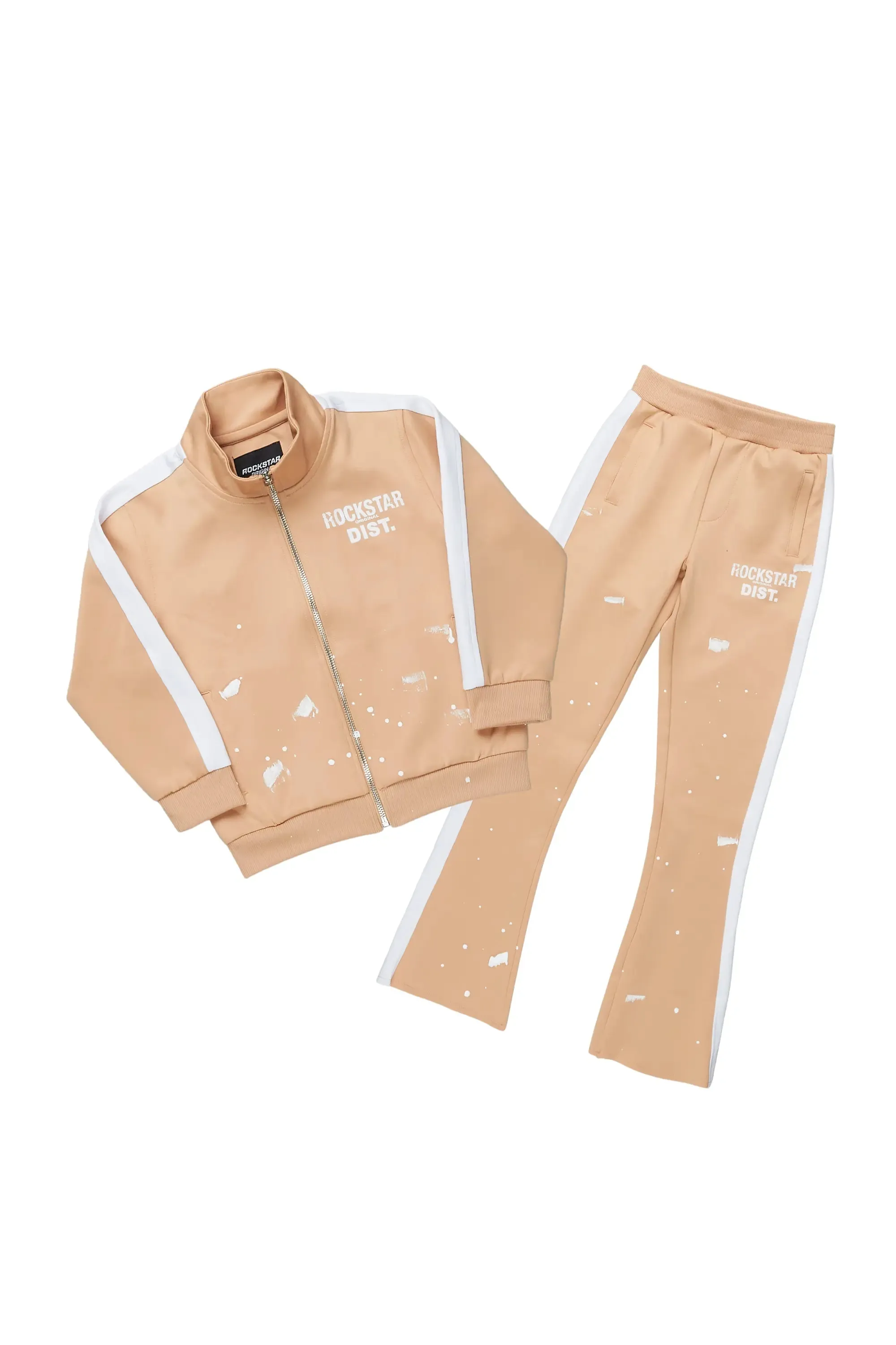 Girls Halloway Beige Zip Up Super Stacked Track Set