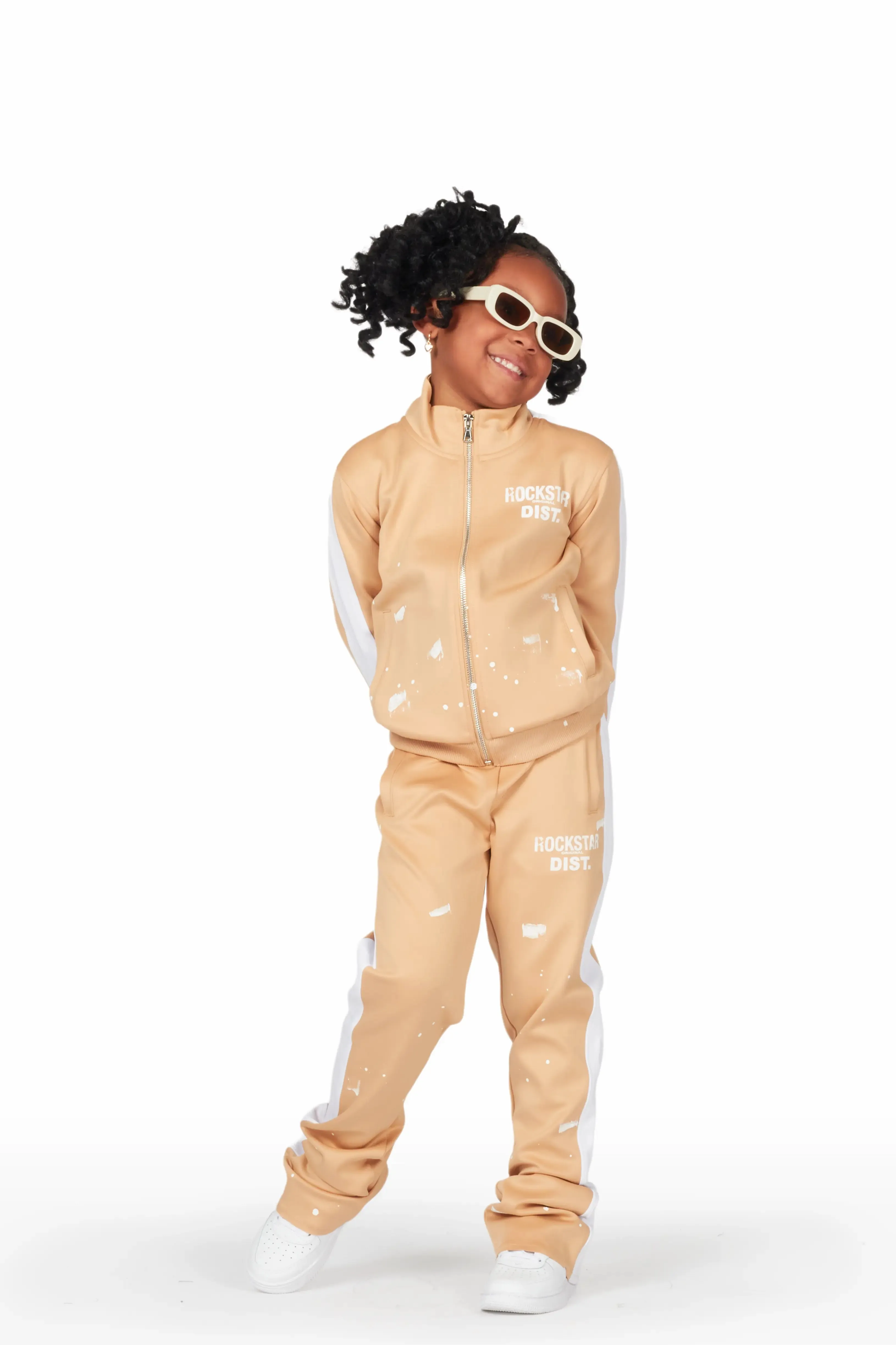 Girls Halloway Beige Zip Up Super Stacked Track Set