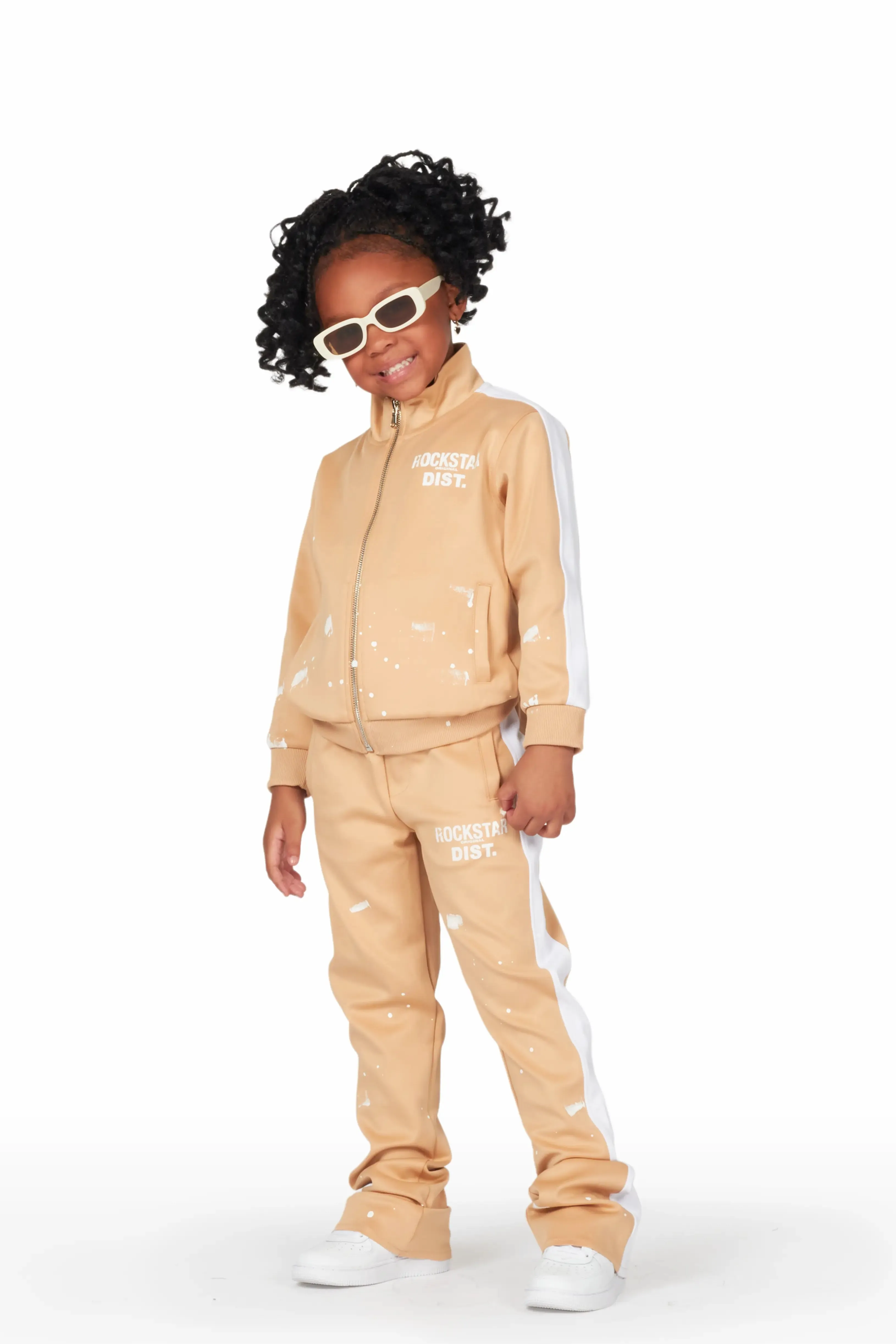 Girls Halloway Beige Zip Up Super Stacked Track Set