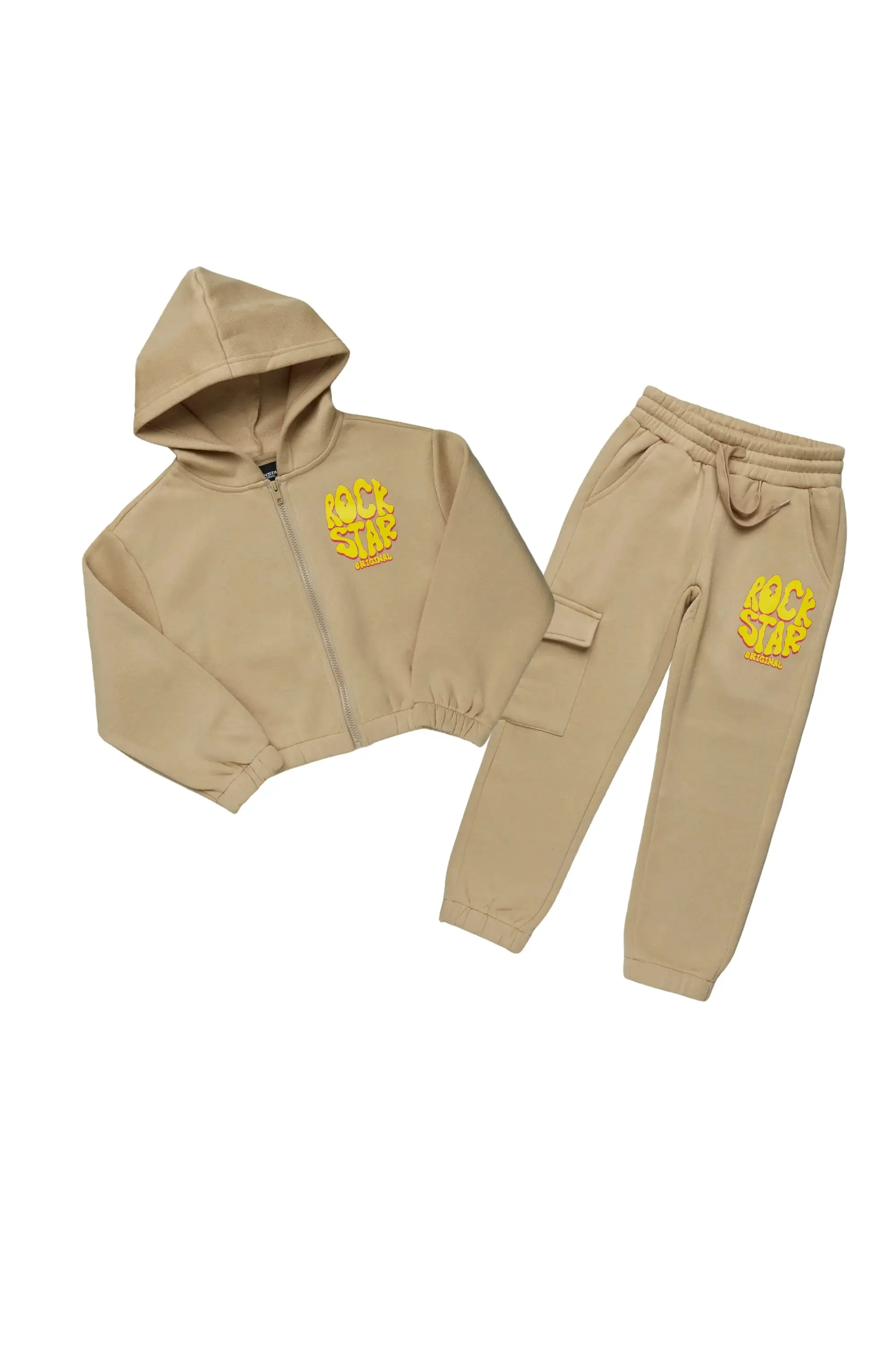 Girls Racha Light Mocha Zip Up Hoodie Pant Set