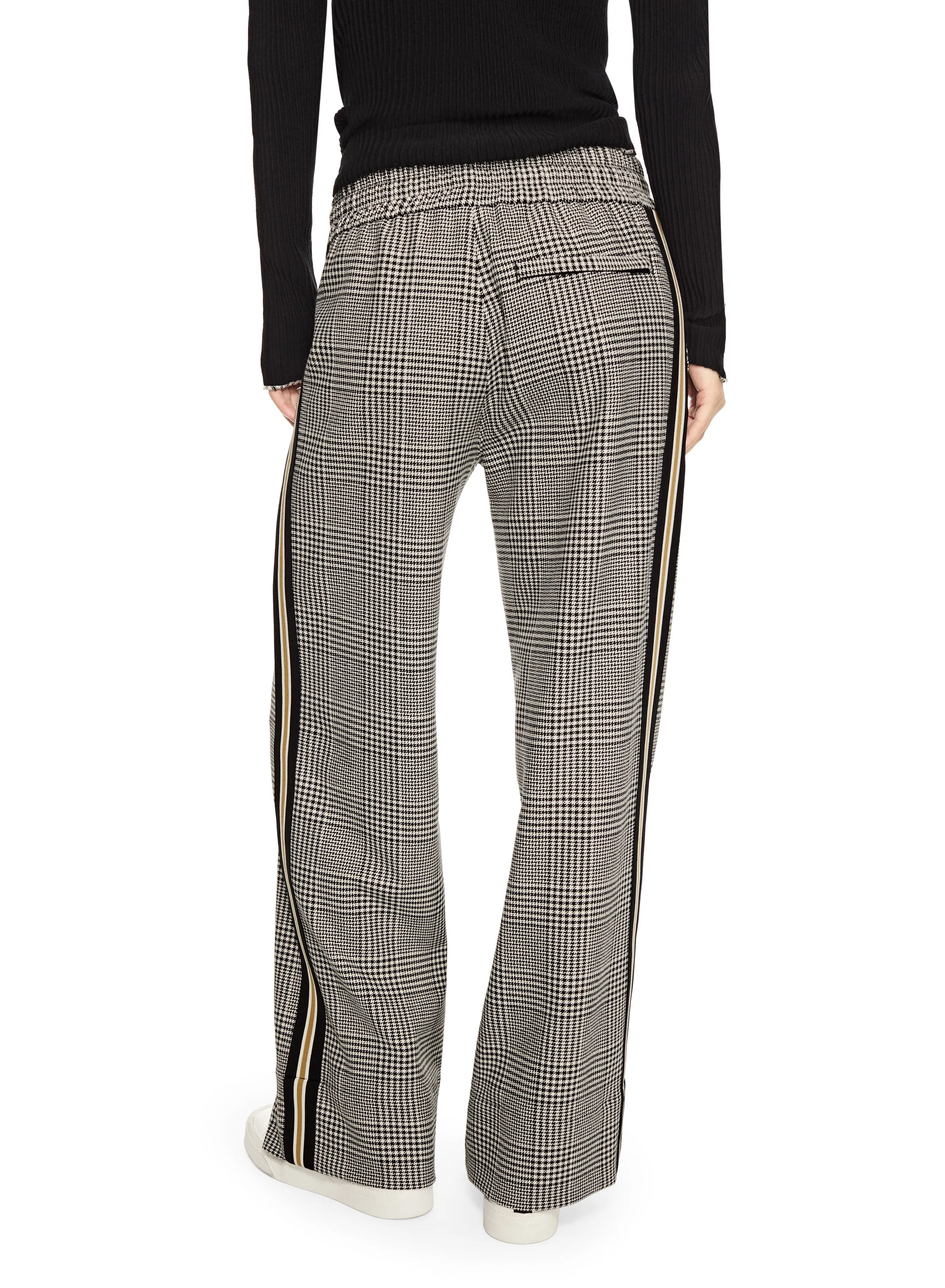 Glen Plaid Wide-Leg Track Pant With Side Tape Detail