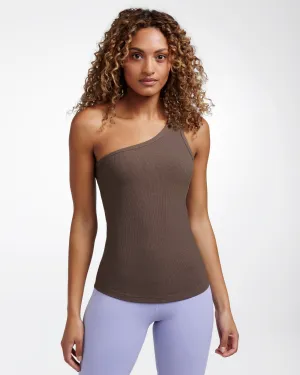 HAMPTON ONE SHOULDER RIB TANK TAUPE