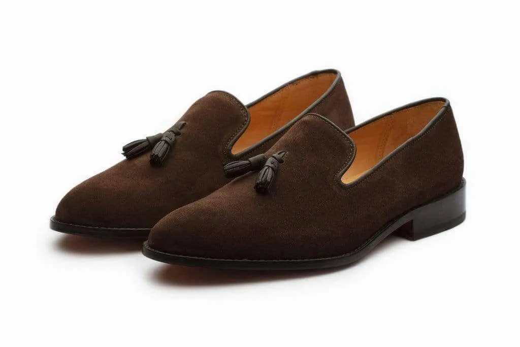 Handmade Brown Suede Tussles Loafers For Men's