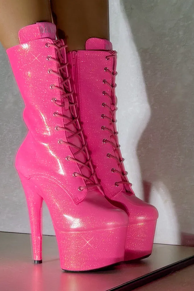 Hella Heels The Glitterati 7inch Boots - Juicy Pink Burst