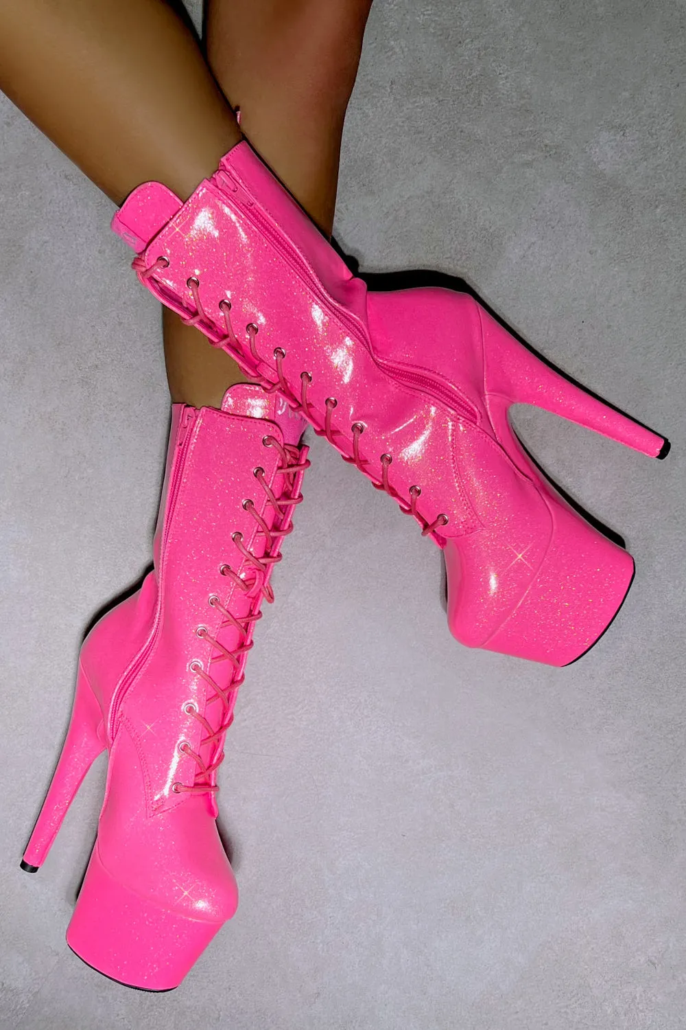 Hella Heels The Glitterati 7inch Boots - Juicy Pink Burst