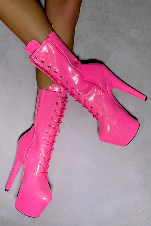 Hella Heels The Glitterati 7inch Boots - Juicy Pink Burst