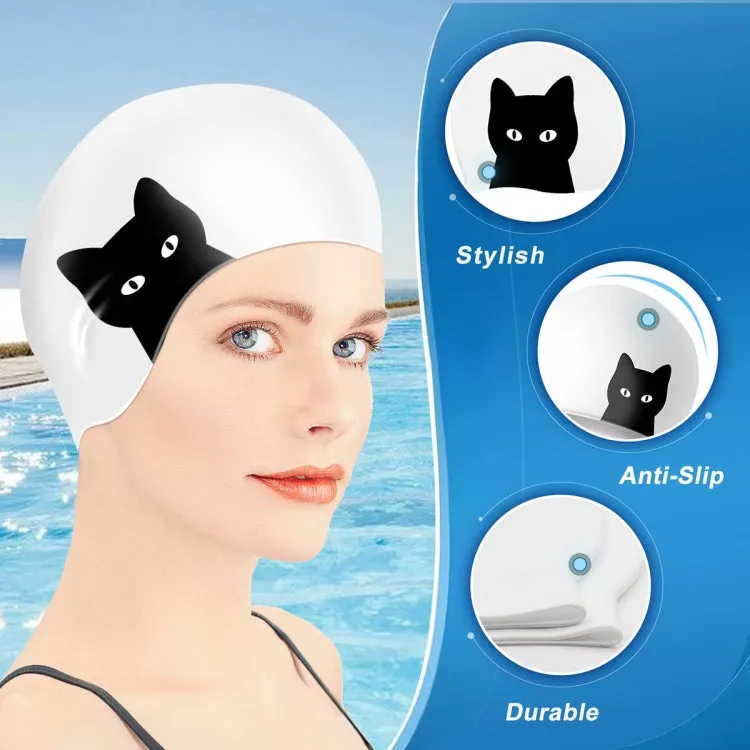 Hy08 Cute Cartoon Print Silicone Swimming Cap, Spec: Cavaliers cat