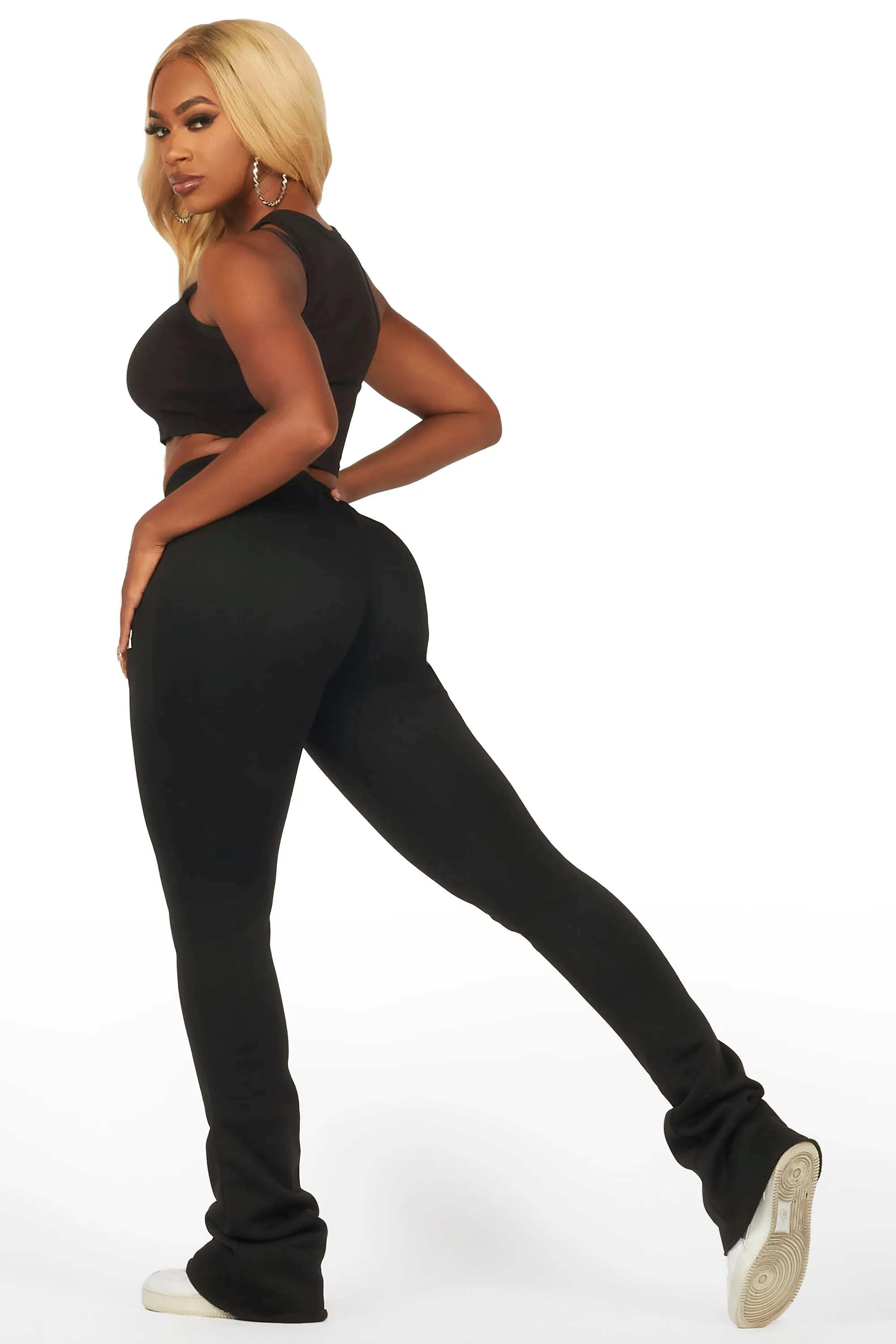 Juliana Black Super Stacked Track Pant